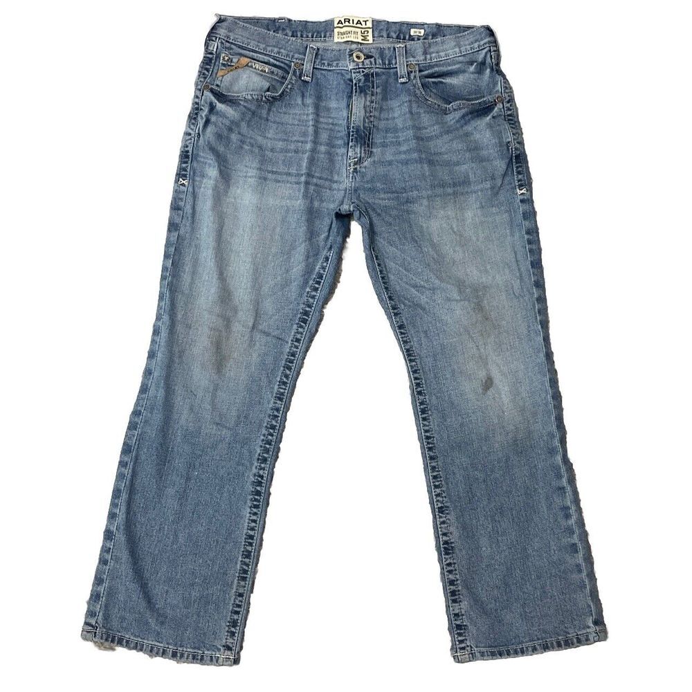 Ariat ✨M5 Jeans Men's 38x30 Blue Straight Leg Fit Workwear Western Thick Stitch
